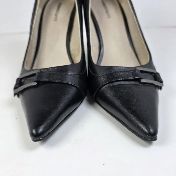 Roberto Vianni Black Leather Buckle Stiletto Heels - Picture 4 of 9